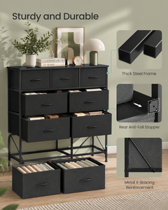 Commode industrielle noire à 8 tiroirs, meuble de rangement en métal pour chambre à coucher, design autoportant - Product Image 3
