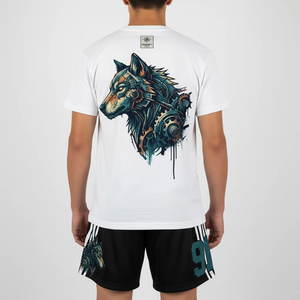 Ensemble T-shirt et short décontracté surdimensionné en polyester/coton respirant avec impression par transfert thermique, motif graphique avant, col rond et cordon de serrage - Product Image 3