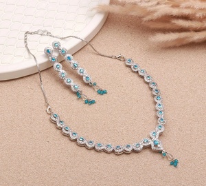 Luxury Blue Topaz Necklace Set with CZ Stones Premium Drop Design Bridal Jewelry - Product Image 4