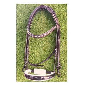 บังเหียนม้าหนังอังกฤษบุด้วยคริสตัล/พลอยเทียมดีไซน์ล่าสุดทนทาน - Product Image 1