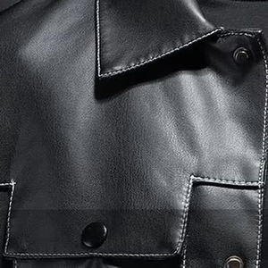 Blouson en cuir streetwear pour homme 2026, personnalisé, à capuche, col montant, couleur unie, style décontracté, tendance - Product Image 6