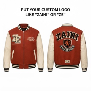 ZAINI Premium 380 GSM Fleece PU <b>Leather</b> Panel Windproof Varsity <b>Jacket</b> for for Custom Chenille Embroidery HIGH STREET - Product Image 1