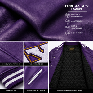 Custom Purple Varsity Letterman Jacket Men PU Leather Baseball College Jacket Embroidered Chenille Patch Bomber Jacket OEM ODM - Product Image 5
