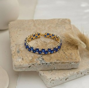 Oval Cut Lab Grown Blue Sapphire Stone <b>Gold</b> Plated Sterling Silver Luxury Charm Bracelet Elegant Gemstone Jewelry Gift for Women - Product Image 3