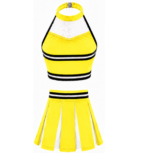 Ensemble d'uniforme de cheerleading jaune vif avec jupe plissée et crop top pour performance d'équipe, concours de danse, tenue de sport athlétique - Product Image 2