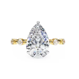 Anillo Majestic con Diamante de Laboratorio Corte Pera de 3.00 CT, Montura Secreta Bajo Riel, Oro Sólido de 18K, Color E, Certificado, Creación Fina - Product Image 1