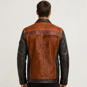 Veste en cuir PU pour homme, couleur personnalisée, style sportif, design patchwork, coupe classique, imperméable, logo sur le devant, pour l'hiver - Product Image 2