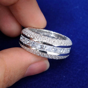 Moissanite Full <b>Eternity</b> Band <b>Ring</b> 925 <b>Sterling</b> <b>Silver</b> Rhodium Plated Princess Cut Channel Setting Unisex Wedding Jewelry - Product Image 1