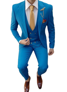 Costume d'affaires trois pièces marron pour homme avec cravate jaune et pochette, col cranté, simple boutonnage, coupe ajustée, tenue formelle - Product Image 5