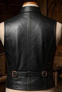 Gilet en cuir noir pour homme avec boucle, col montant et fermeture éclair - Product Image 5