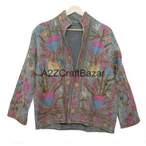 Chaqueta Bomber Bordada a Mano con Diseño Floral, Tela Suzani Ecológica de Algodón, Estilo Vintage, Informal, para Fiestas de Invierno/Primavera - Product Image 6