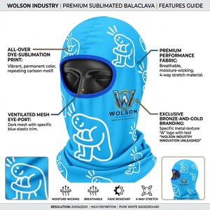 Balaclava de sublimation entièrement imprimée de qualité supérieure, personnalisable, pour le cyclisme, la course, l'entraînement, la randonnée, le fitness, respirante et active - Product Image 1