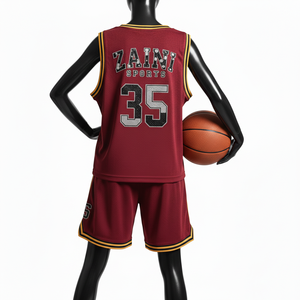Ensemble short et maillot de basket-ball en mesh premium pour femme, polyester respirant 180 GSM, logo transfert thermique or bordeaux, ensembles pour femmes - Product Image 5