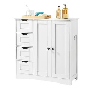 Mobile da Bagno in MDF/MDF+PVC a 3 Ripiani con 2 Ante e 4 Cassetti, Ripiani Regolabili, Arredamento Moderno per la Casa - Product Image 1