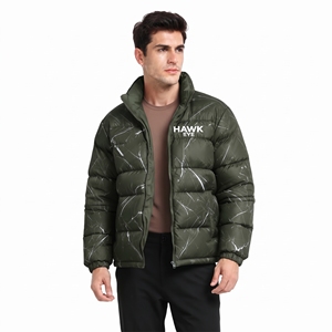 Veste matelassée verte pour homme, col montant, fermeture éclair intégrale, coupe-vent, manteau d'hiver décontracté, coupe régulière, rembourrage épais en polyester - Product Image 5