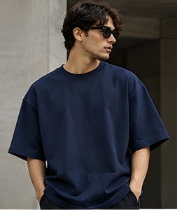 Cotton French Terry Oversized tshirt Heavy Knit Relaxed Body Unisex Streetwear Tee Custom <b>Logo</b> Printing Wholesale Manufacturer - Product Image 4