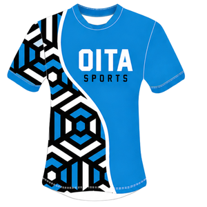Sky Blue <b>Black</b> <b>White</b> Geometric Rugby Jersey Short Sleeve Crew Neck Customized Breathable Training Athletic Team Sportswear - Product Image 1