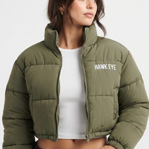 Women's Fashion <b>Cropped</b> <b>Puffer</b> <b>Jacket</b> Oversized Sleeve High Neck Full Zip Quilted Winter Outerwear Supplier - Product Image 1
