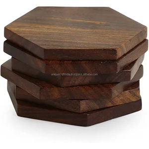 Striped Wooden <b>Coasters</b> <b>Set</b> of 4 | Handcrafted Multi-Tone Mango & Sheesham Wood Drink Mats | Eco-Friendly Table Decor - Product Image 5