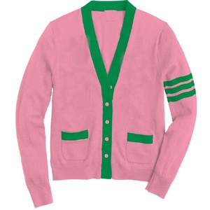 Suéteres de punto al por mayor para mujeres de hermandades universitarias, estilo nuevo, color rosa y verde, cuello en V, estilo universitario OEM. - Product Image 6