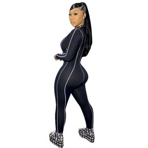 Mono de manga larga con capucha para mujer, de cintura alta, ajustado, de elastano y poliéster, para discoteca, largo, de color liso con estampado y diseño de cremallera - Product Image 5