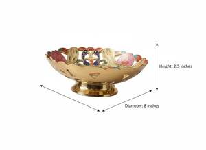 Cuenco Decorativo Tradicional de Latón con Diseño de Pavo Real y Trabajo Minakari Pintado a Mano, Elegante Centro de Mesa - Product Image 3