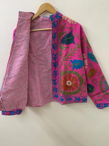 Chaqueta de Algodón Morado Hecha a Mano, Cuello Mao Elegante, Mangas Largas, Frente Abierto, Estilo Étnico, Otoño Invierno - Product Image 4