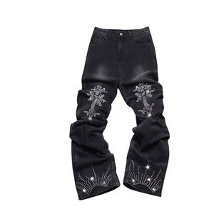 Vaqueros acampanados personalizados para mujer, azul claro, con parche de mariposa, apliques de diamantes de imitación brillantes, cintura alta, estilo streetwear - Product Image 6