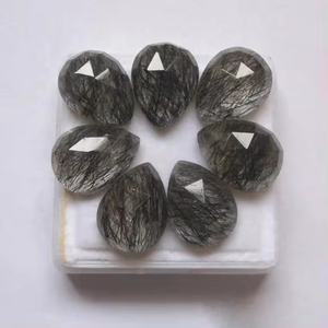 8mm 12mm Natural negro Cuarzo rutilado Rosa corte pera cabujón Flatback piedra alta calidad cuarzo hecho a mano joyería suministro - Product Image 2