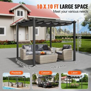 Pergola rétractable moderne 10 x 10 pour l'extérieur avec auvent en aluminium, parasol, gazebo - Product Image 5