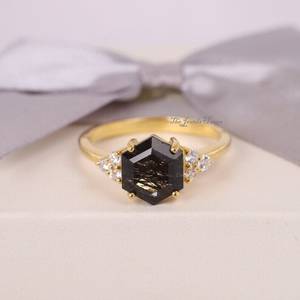 Natural Black Rutilated <b>Quartz</b> <b>Ring</b> <b>Quartz</b> Hexagon <b>Ring</b> Personalized Gifts Black Rutilated <b>Ring</b> Hexagon Wedding <b>Ring</b> Vintage - Product Image 3
