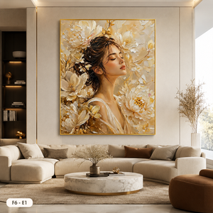 Décoration murale intérieure en tissu de soie floral de luxe, impression acrylique faite à la main, modèle F6-E1, marque HALO, fabrication directe d'usine au Vietnam - Product Image 1
