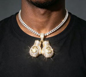 Hip Hop Boxing <b>Glove</b> Pendant Necklace Iced Out Zircon Brass Link Chain Dollar Sign Charm Gift Jewelry - Product Image 2