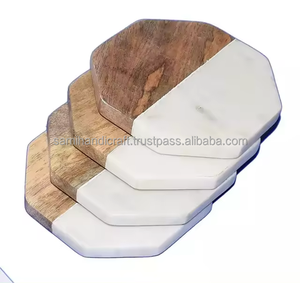 <b>Round</b> Wooden Coaster Set Natural Wood Finish Modern Design Handmade Non Slip <b>Mats</b> & Pads 300mm Diameter 6mm Thick - Product Image 3