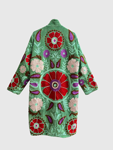 Veste en velours pour femmes grandes tailles, col mandarin, manches longues, motif floral brodé à la main, manteau long, vêtements d'automne - Product Image 2