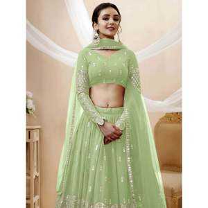 Bridesmaid Dress Pastel Green <b>Sequins</b> Work Georgette Lehenga Choli - Product Image 4