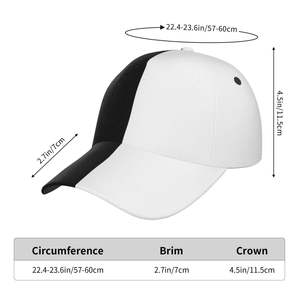 Gorra de Béisbol Unisex de 6 Paneles con Bloques de Color Blanco y Negro, Ajustada, Informal, de Tela Twill, Talla Adulto 58-60CM - Product Image 5