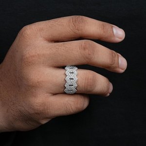 925 Sterling Silver Moissanite Diamond <b>Iced</b> Out <b>Ring</b> Geometric Link Band Hip Hop Men's Luxury Statement Fashion Jewelry - Product Image 2