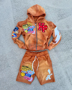 Ensembles de sweats à capuche et shorts vintage personnalisés de haute qualité avec logo, imprimés DTG, effet délavé à l'acide, style hip-hop, en coton, effet soleil éclairé, survêtement - Product Image 6
