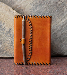Wholesale Vintage Handmade <b>Orange</b> Notebook Recycled Cotton <b>Paper</b> With Pencil Lock Goat TC Leather Hand Stitches Design - Product Image 2