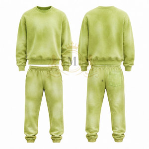 Ensemble de sweat-shirt à col rond pour homme, couleur unie rose, 100% coton, 350 g/m², vêtements décontractés, tricot en molleton français, style automne, jogging - Product Image 4