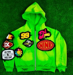 Sudadera con capucha de algodón pesado con cremallera completa, bordado personalizado de alta calidad, diseño de última generación, con bordes sin rematar y efecto vintage para hombre - Product Image 3