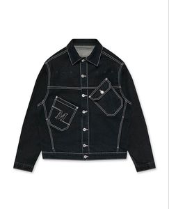 Veste en jean noire pour homme, style workwear, col rabattu, poches, finition délavée, coupe classique, automne, matière coton - Product Image 4