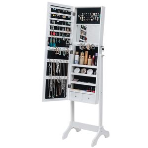 Armadietto a Specchio Bianco XH Regolabile, 4 Ripiani in Legno, Specchio Interno Completo, 2 Cassetti, Organizzatore per Gioielli - Product Image 1