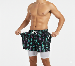 กางเกงชายหาดแบบซับลิเมชั่นสั่งทำพิเศษ 2 in 1 กางเกงว่ายน้ำผู้ชายพร้อมกางเกงเลกกิ้งซับในแบบรัดรูป แฟชั่นทันสมัย แห้งเร็ว - Product Image 4