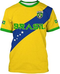 Camiseta de Fútbol de Brasil Amarilla, Azul y Verde de Poliéster con Emblema Nacional y Patrón de Estrellas, Ropa Deportiva de Secado Rápido y Duradera - Product Image 2