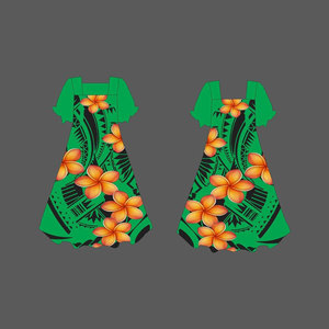 Robes Mumu Micronésiennes Personnalisées en Gros, Col Carré, Manches Bouffantes, Motif Uni, Design Polynésien Écologique Naturel - Product Image 2