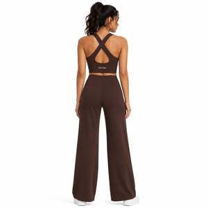 Conjunto Deportivo de Dos Piezas para Mujer, Pantalones Acampanados de Cintura Alta, Top Corto sin Mangas, Ropa Deportiva para Yoga, Gimnasio y Entrenamiento, Venta al Por Mayor - Product Image 3
