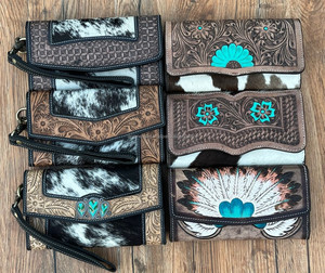 Embrague de cuero mecanizado a mano para mujer a la moda, pelo occidental en piel de vaca, tarjetero Floral para mujer, sobre de dinero en efectivo, carteras largas de bolsillo - Product Image 4