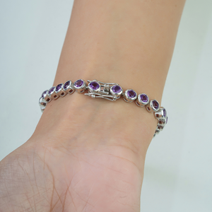 Wholesale Price 925 Sterling Silver 100% Genuine <b>Amethyst</b> February Birthstone Fine Tennis <b>Bracelet</b> For Women's - Product Image 4